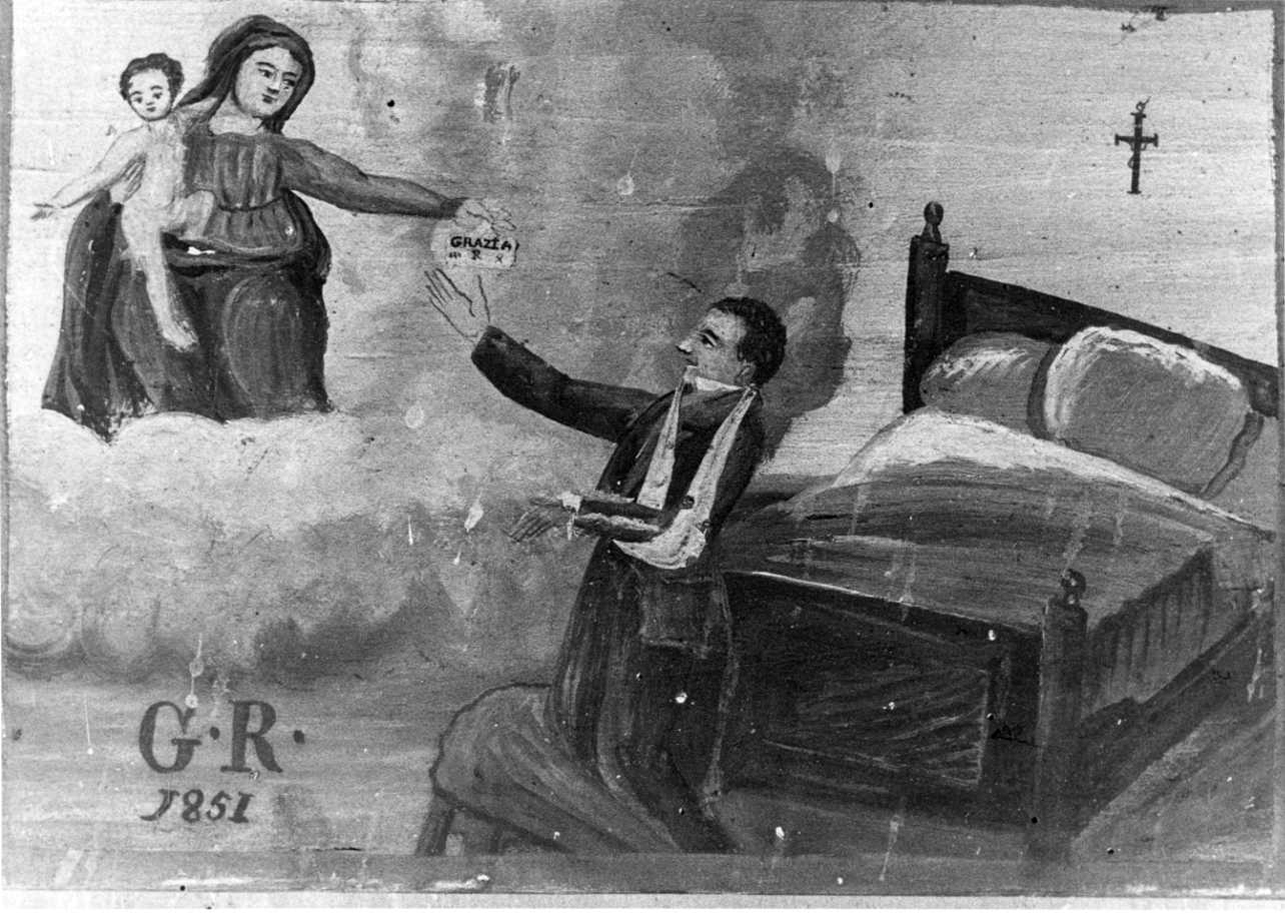 Intervento della Madonna per guarigione (ex voto, opera isolata) di Balocco Carlo (attribuito) (metà sec. XIX)
