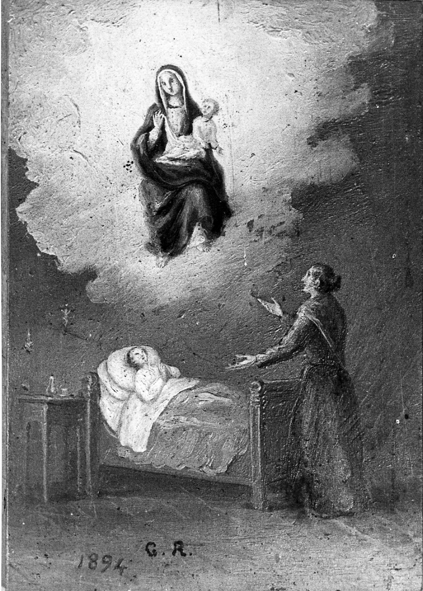 Intervento della Madonna per guarigione (ex voto, opera isolata) di Bellisio Bartolomeo (maniera) (fine sec. XIX)