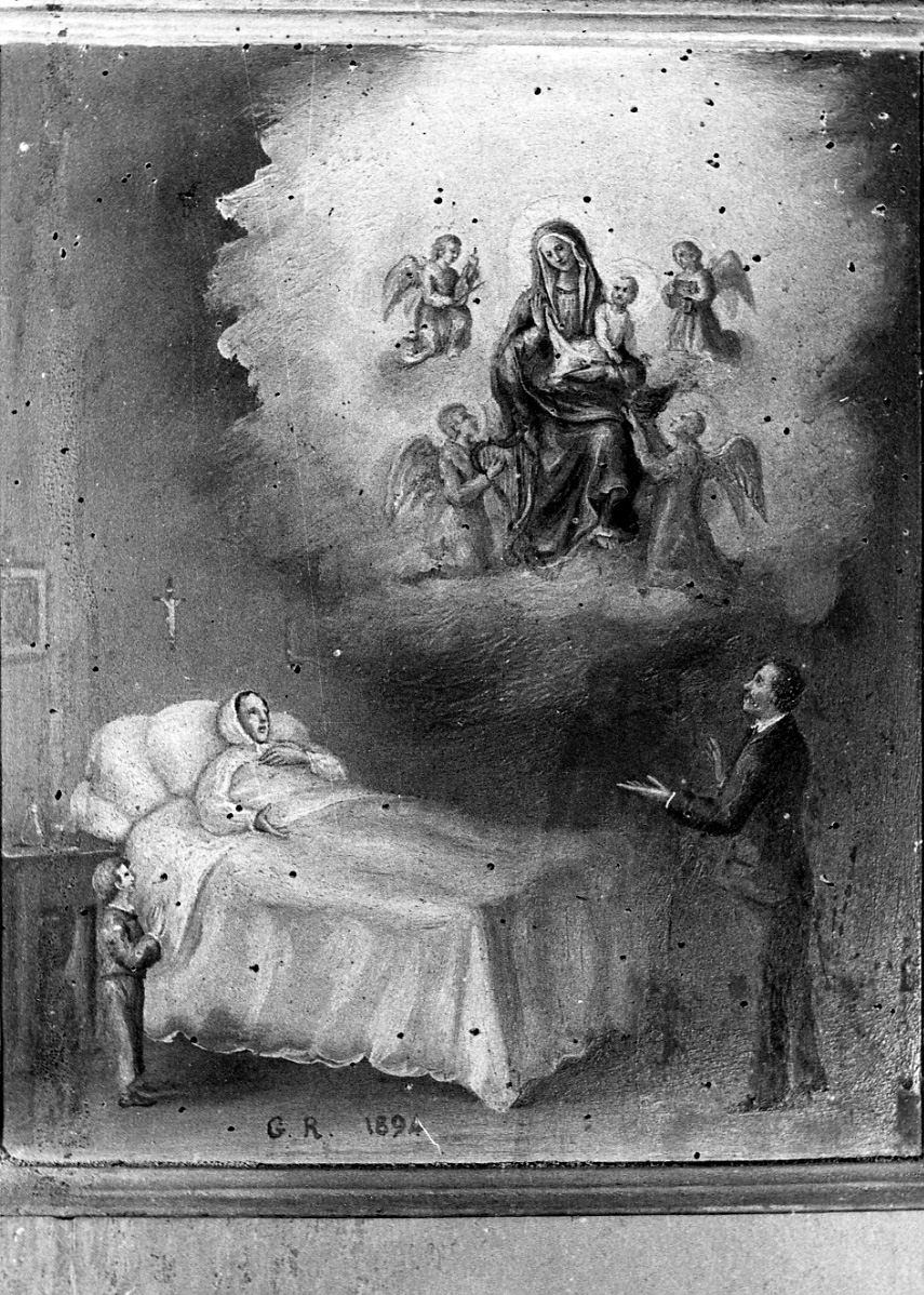 Intervento della Madonna per guarigione (ex voto, opera isolata) di Bellisio Bartolomeo (maniera) (fine sec. XIX)