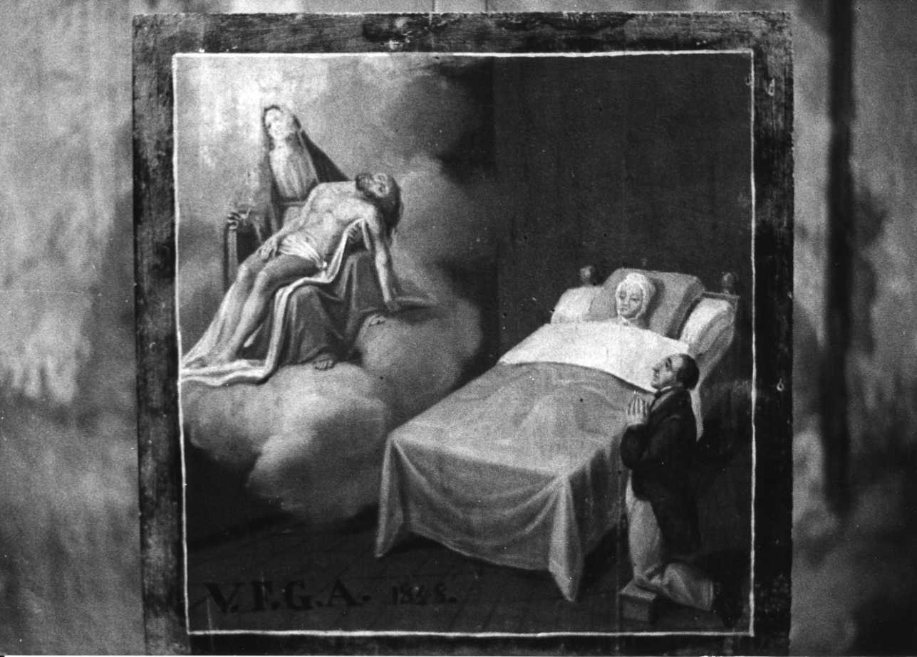 intervento della Madonna Addolorata per guarigione (ex voto, opera isolata) - ambito piemontese (metà sec. XIX)