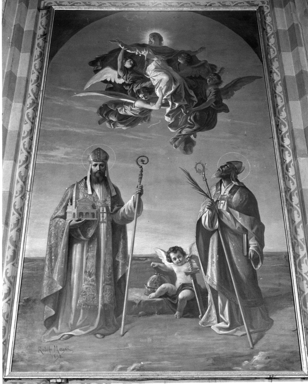 Madonna Assunta con San Guido e San Martino (dipinto, opera isolata) di Morgari Rodolfo (sec. XIX)