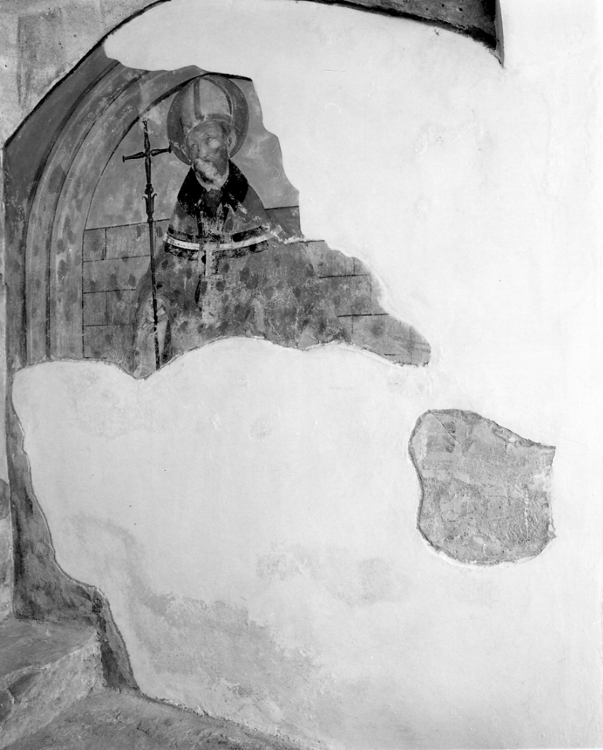 Santo vescovo (dipinto, elemento d'insieme) - ambito piemontese (prima metà sec. XVI, sec. XX)