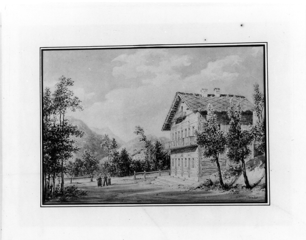 paesaggio rurale con chalet (dipinto, opera isolata) di Storelli Felice Maria Ferdinando (prima metà sec. XIX)