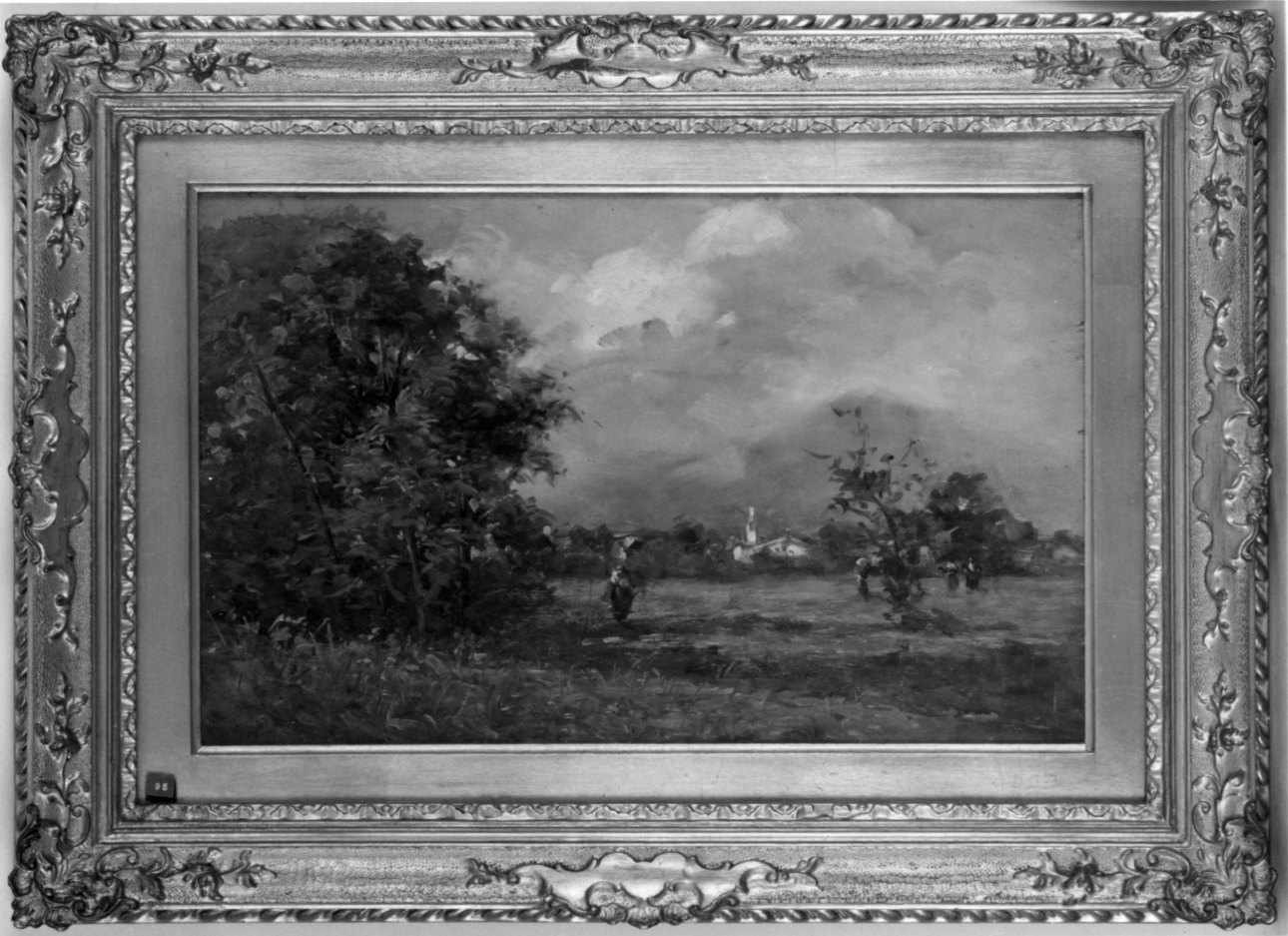 Campagna con figure, paesaggio con contadine (dipinto, opera isolata) di Boccardo Federico (inizio sec. XX)