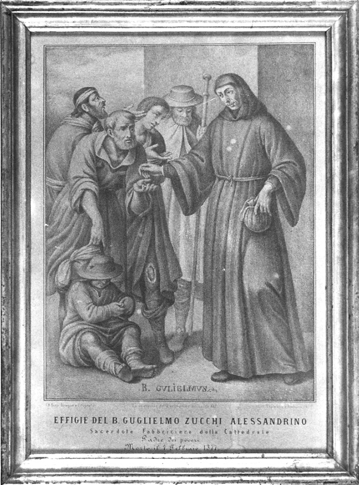 elemosina del beato Guglielmo Zucchi (stampa) di Rossi Giovanni Battista (ultimo quarto sec. XIX)