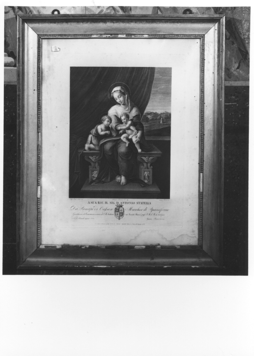 Madonna con Bambino e San Giovannino (stampa) di Sanzio Raffaello, Fontana Francesco, Pavon Ignazio (prima metà sec. XIX)