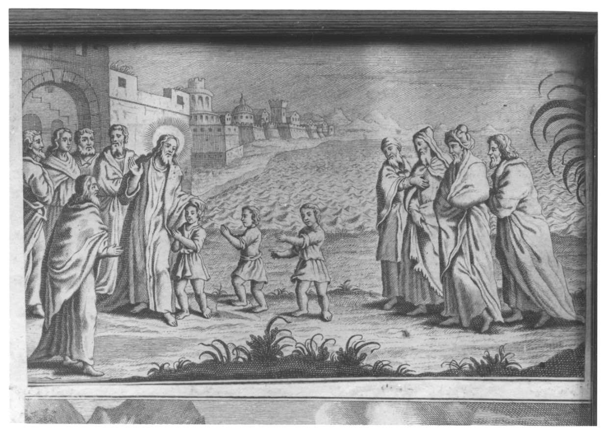 Cristo benedice i fanciulli (stampa tagliata, elemento d'insieme) - ambito piemontese (seconda metà sec. XVIII)