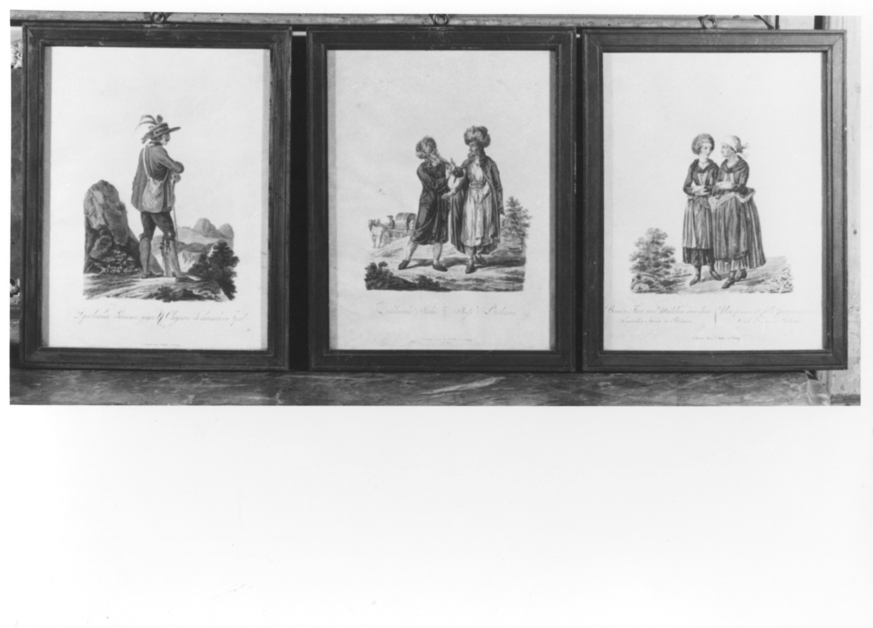 figura maschile in costume tirolese (stampa colorata a mano) - ambito austriaco (sec. XIX)