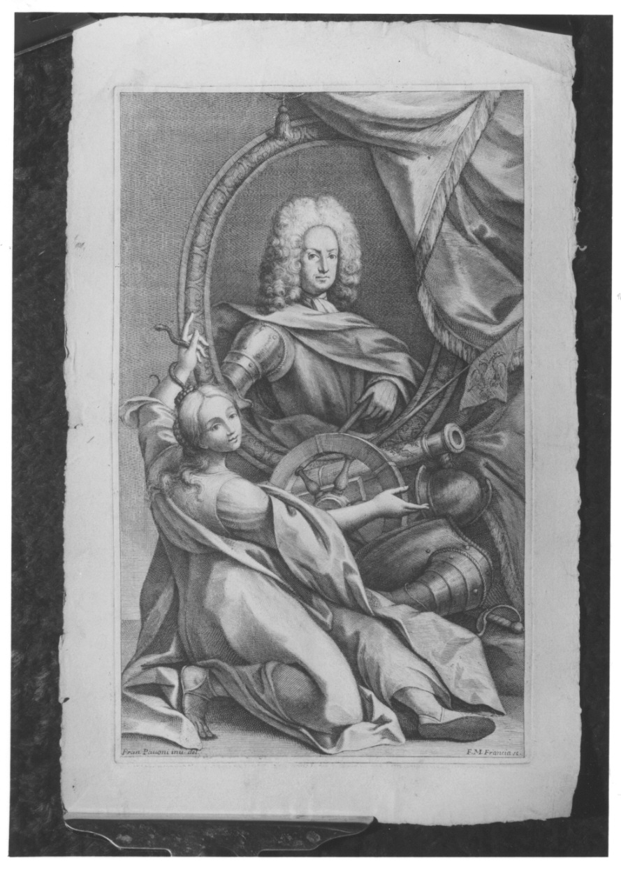 ritratto allegorico di condottiero (stampa) di Francia Francesco Domenico Maria, Pavona Francesco (attribuito) (primo quarto sec. XVIII)