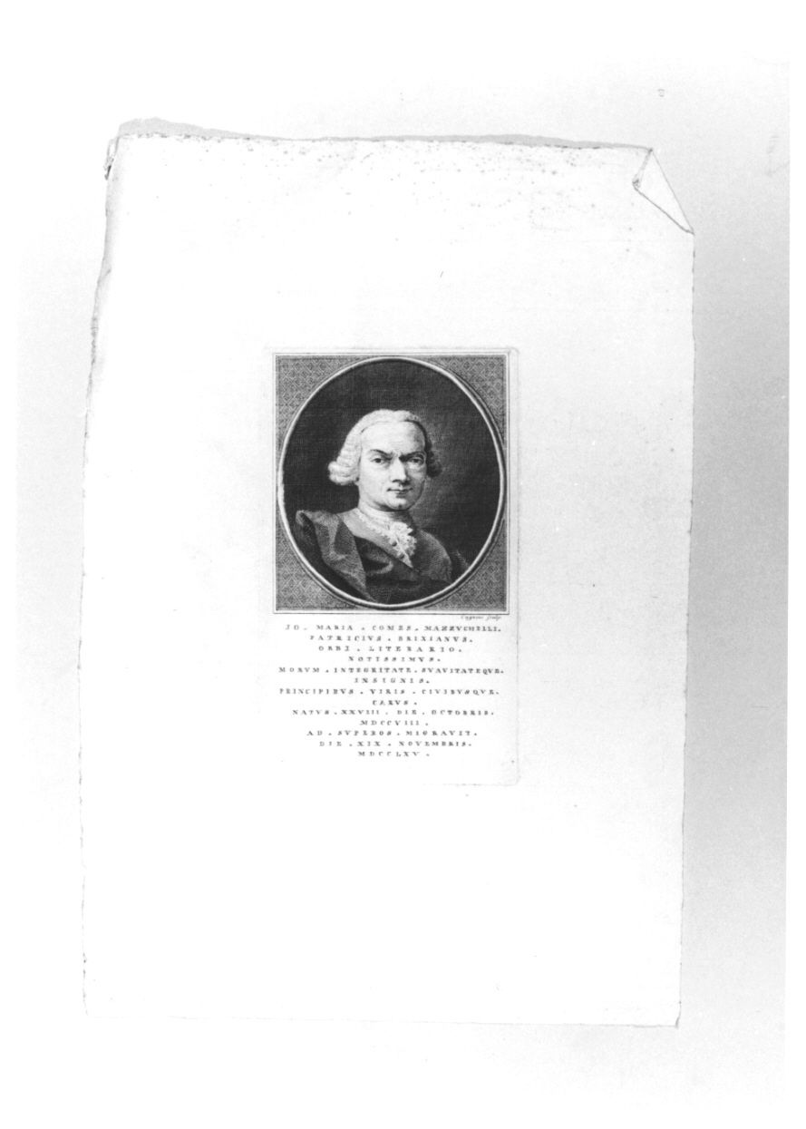 ritratto del conte Giovanni Maria Mazzucchelli (stampa) di Cagnoni Domenico (seconda metà sec. XVIII)