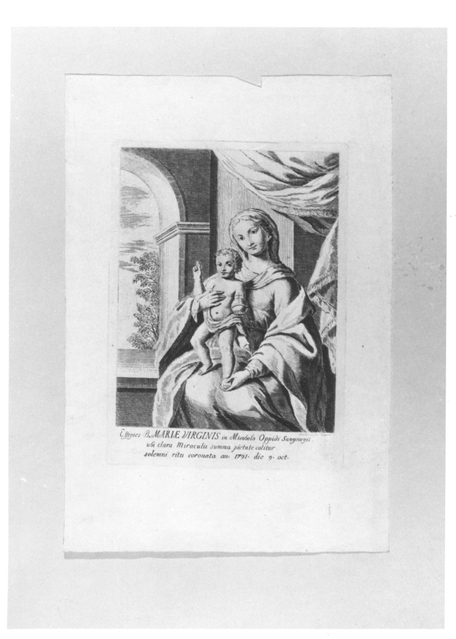 Madonna del santuario di Misobolo di San Giorgio Canavese (stampa) di Belmond Giovanni Antonio (fine sec. XVIII)
