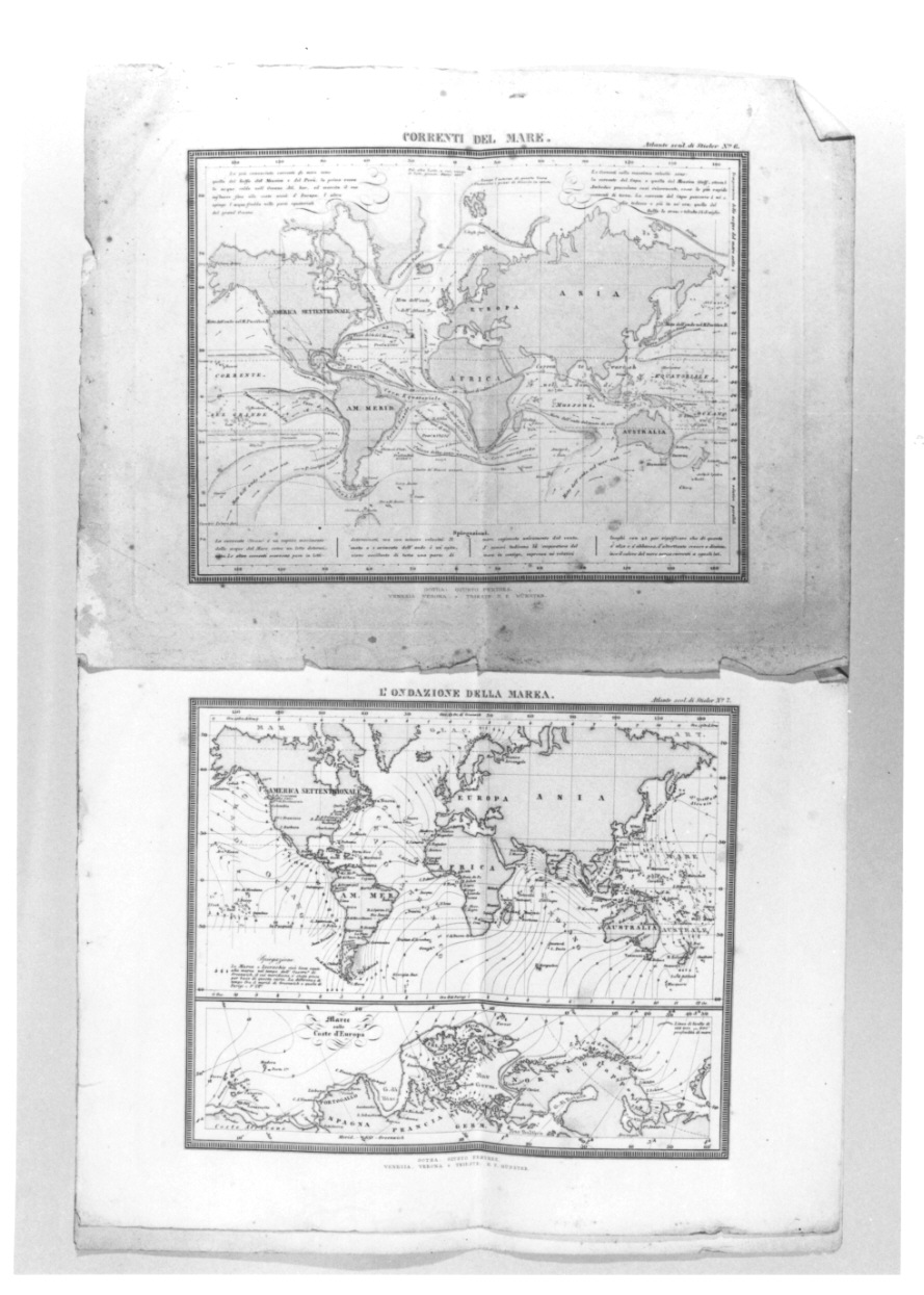 planisfero con correnti marine (stampa a colori, elemento d'insieme) - ambito veneto (seconda metà sec. XIX)