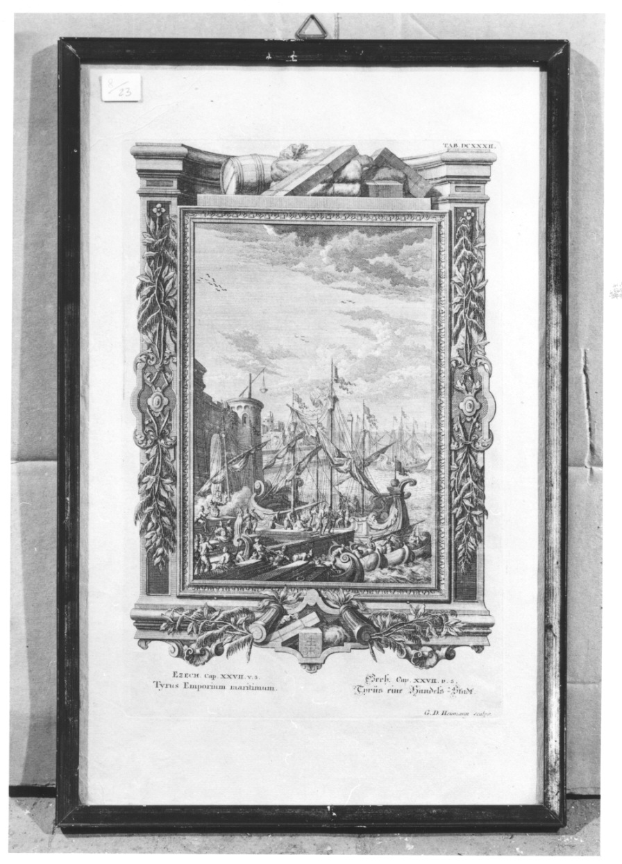 veduta del porto di Tiro (stampa, elemento d'insieme) di Heumann Georg Daniel (secondo quarto sec. XVIII)