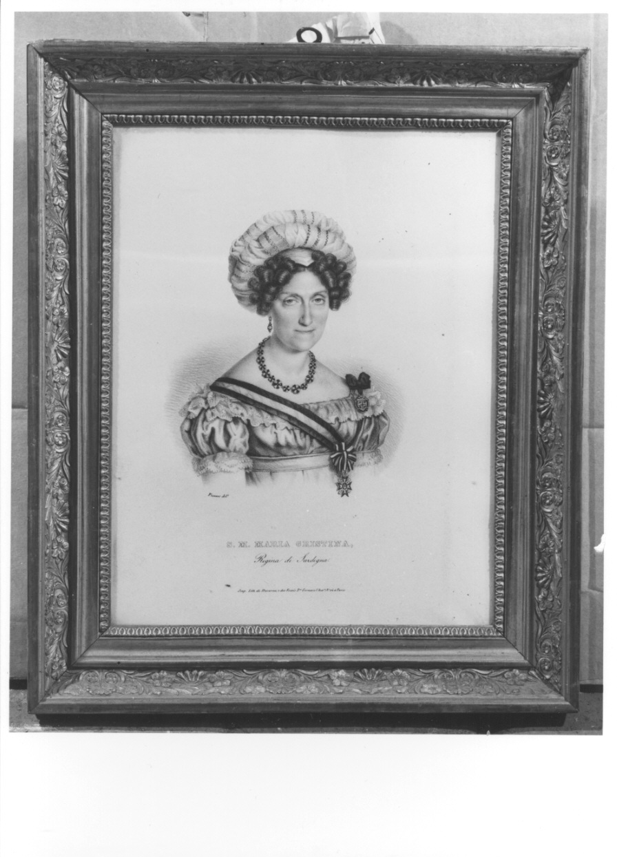 ritratto a mezzo busto di Maria Cristina regina di Sardegna (stampa) di Picasso Matteo (secondo quarto sec. XIX)