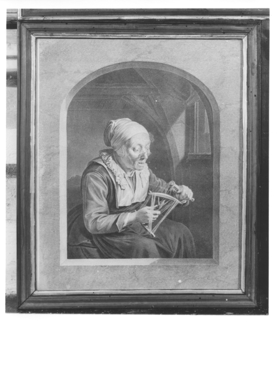 figura femminile che fila (stampa) di Dou Gerrit, Wille Johann Georg (terzo quarto sec. XVIII)