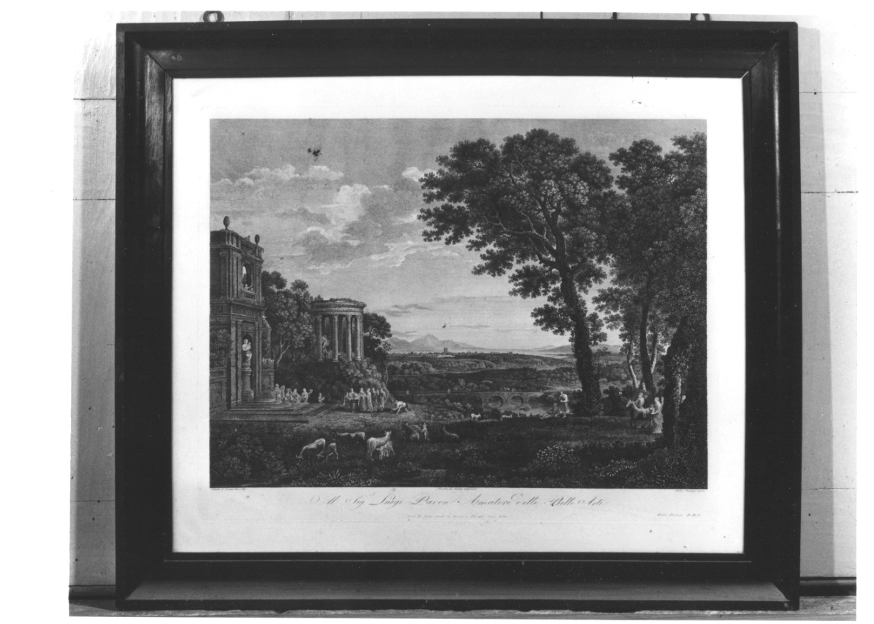 paesaggio con templi, figure e animali (stampa, serie) di Gellée Claude detto Claude Lorrain, Boitel Isidore-Romain (primo quarto sec. XIX)