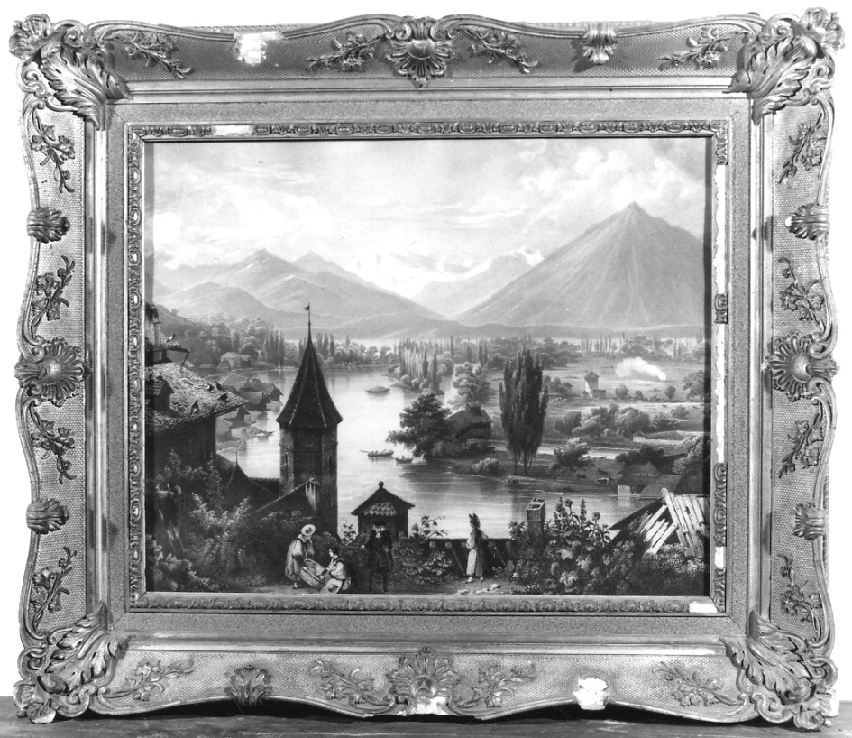 paesaggio fluviale (stampa) - ambito svizzero (seconda metà sec. XIX)