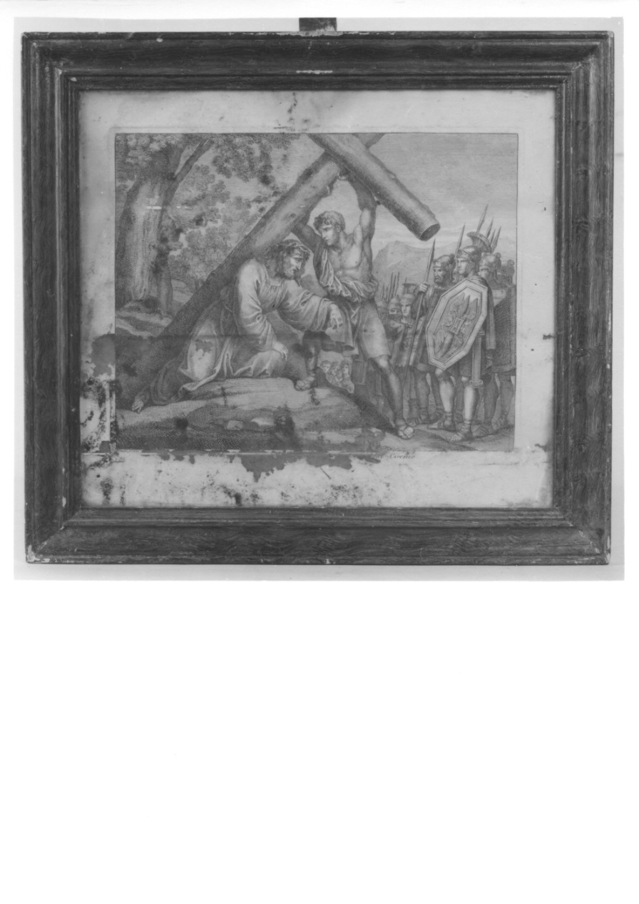 stazione V: Gesù aiutato da Simone il Cireneo a portare la croce (stampa, elemento d'insieme) di Pinelli Bartolomeo (primo quarto sec. XIX)