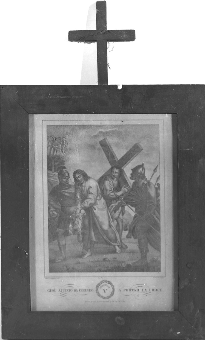 stazione V: Gesù aiutato da Simone il Cireneo a portare la croce (stampa, elemento d'insieme) di Festa Demetrio, Seghesio Felice (prima metà sec. XIX)