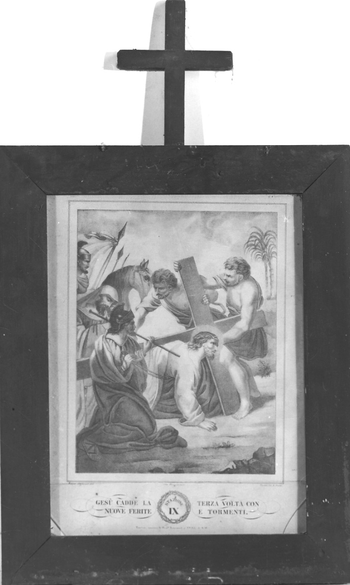 stazione IX: Gesù cade sotto la croce la terza volta (stampa, elemento d'insieme) di Festa Demetrio, Seghesio Felice (prima metà sec. XIX)