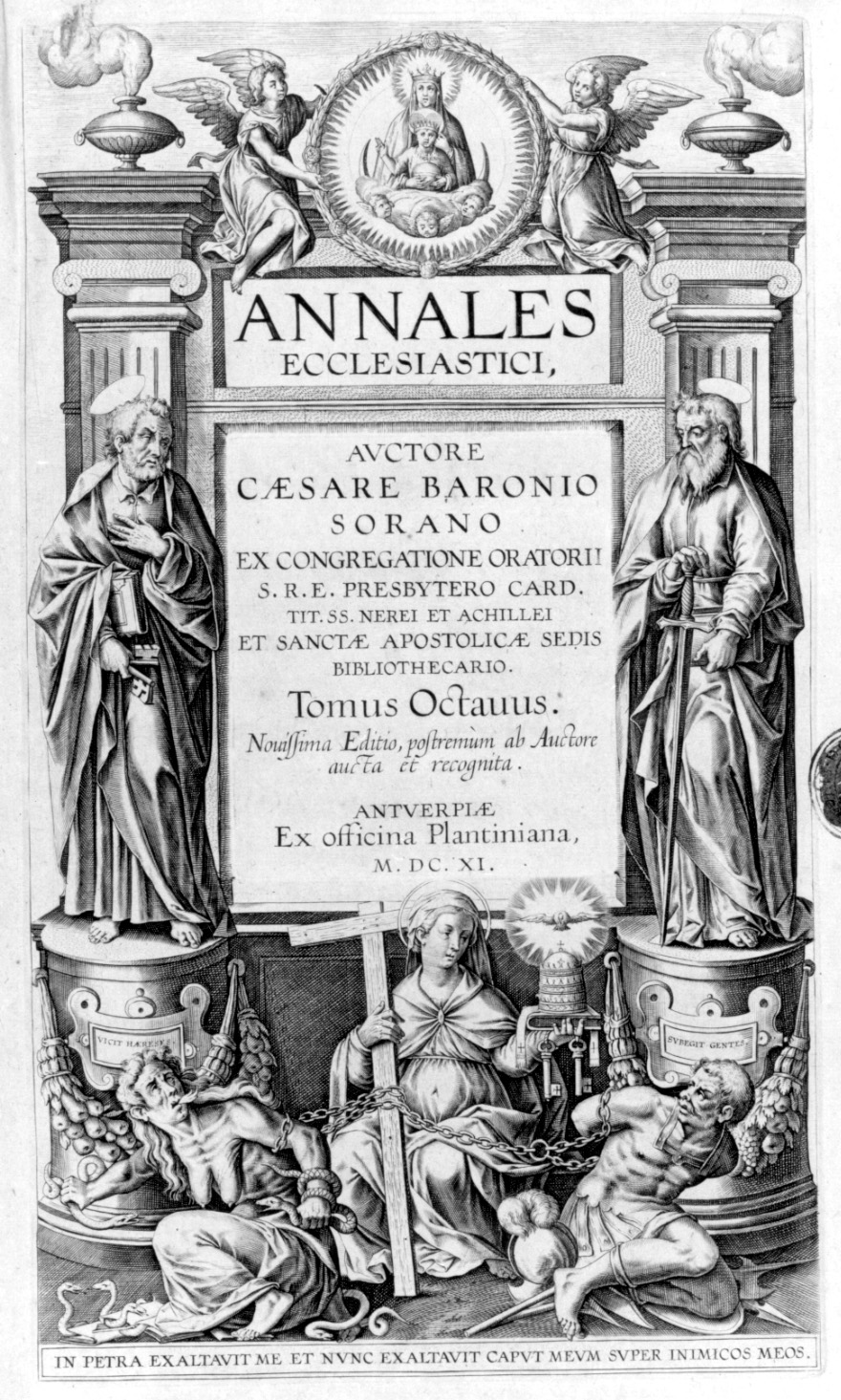 Madonna con Bambino, San Pietro, San Paolo, angeli e allegoria della Chiesa trionfante (stampa) - ambito italiano (primo quarto sec. XVII)