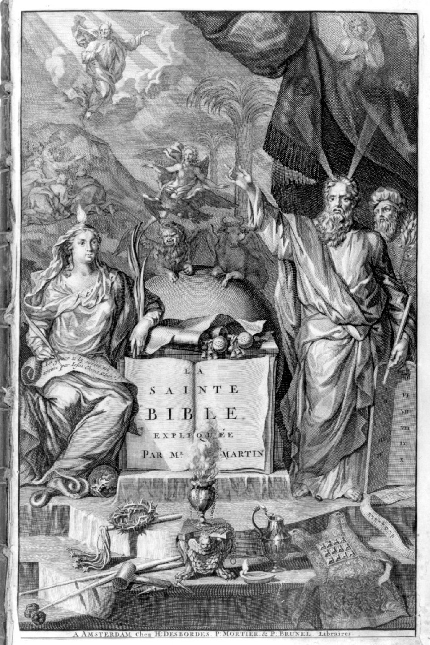 Mosè e la Fede, simboli ed episodi biblici (stampa) - ambito fiammingo (inizio sec. XVIII)