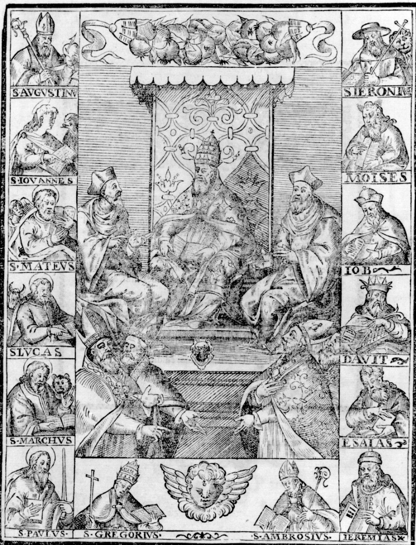ritratti a mezzo busto di pontefice e prelati con ritratti di santi e personaggi biblici (stampa) - ambito italiano (ultimo quarto sec. XVI)