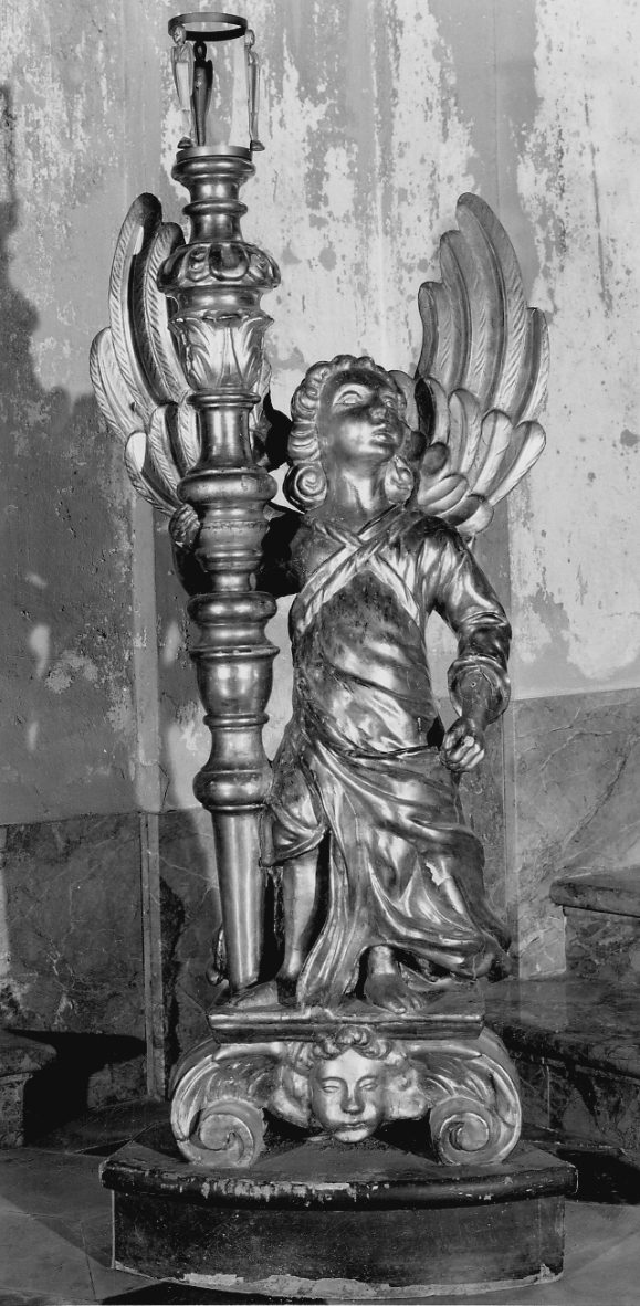 angelo reggicandelabro (candelabro, opera isolata) - bottega astigiana (terzo quarto sec. XIX)