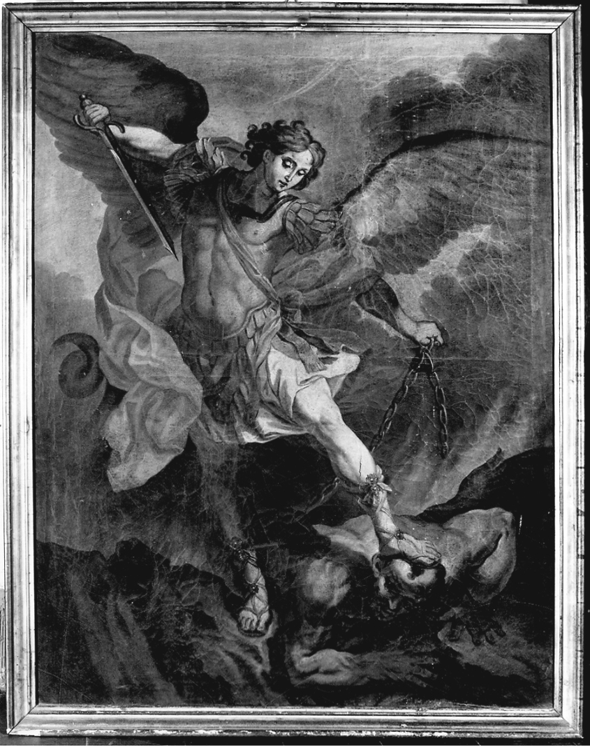 San Michele Arcangelo schiaccia il demonio (dipinto, opera isolata) - ambito piemontese (seconda metà sec. XVIII)