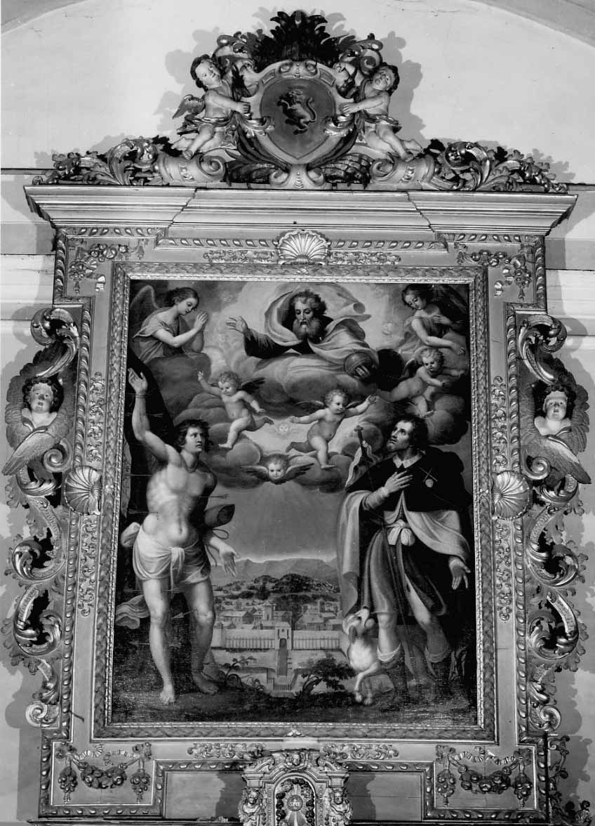 Dio Padre tra San Rocco e San Sebastiano (dipinto, opera isolata) - ambito piemontese (prima metà sec. XVII)