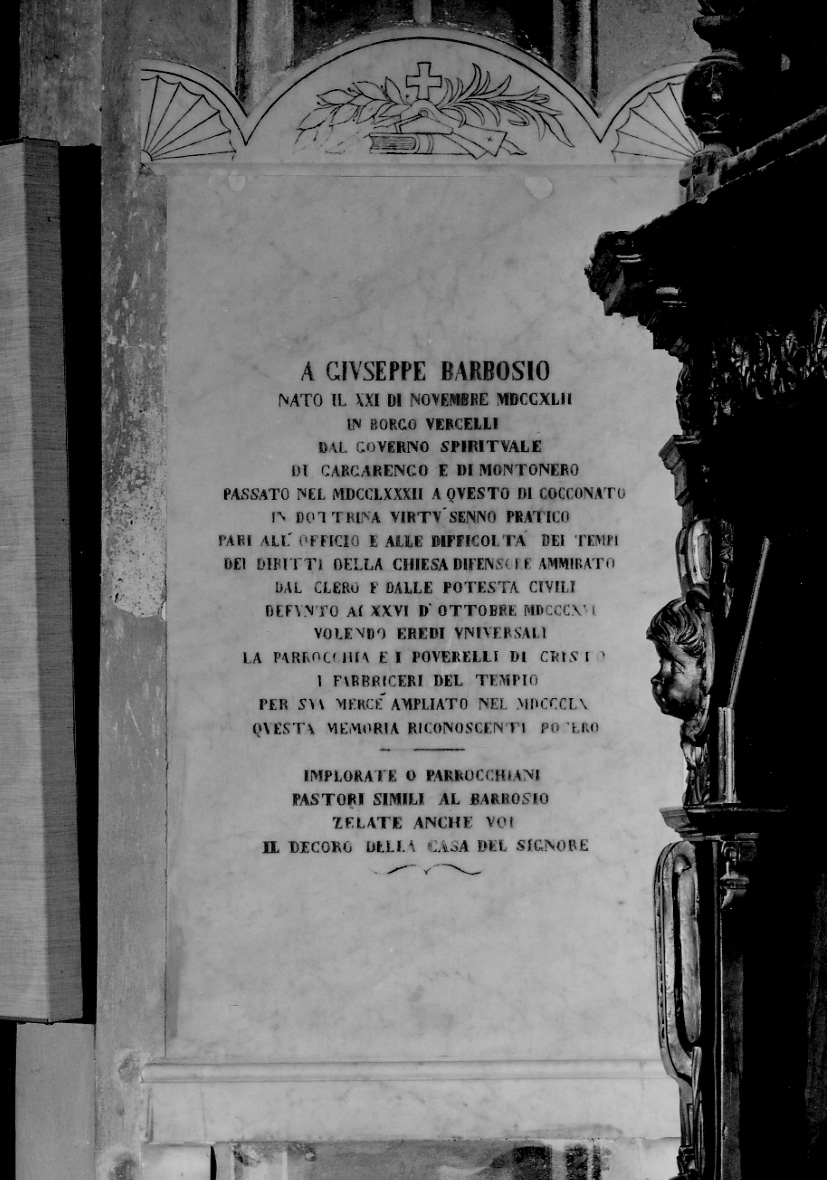 lapide commemorativa, pendant - bottega astigiana (terzo quarto sec. XIX)