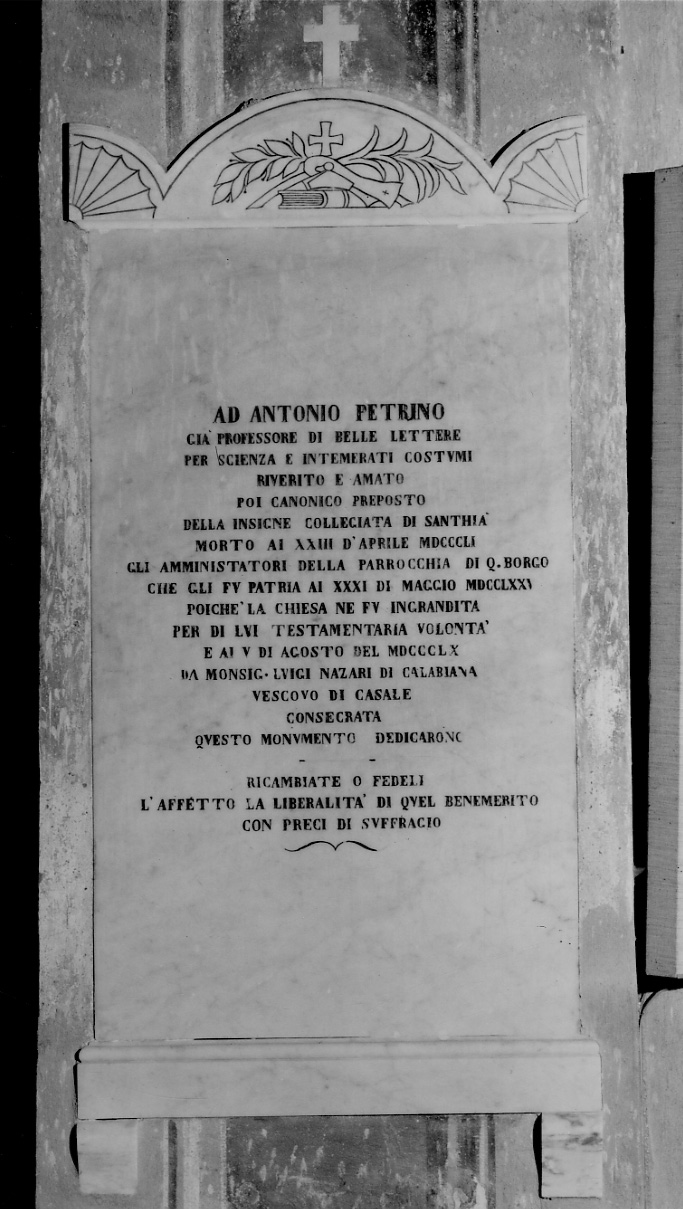 lapide commemorativa, opera isolata - bottega astigiana (terzo quarto sec. XIX)