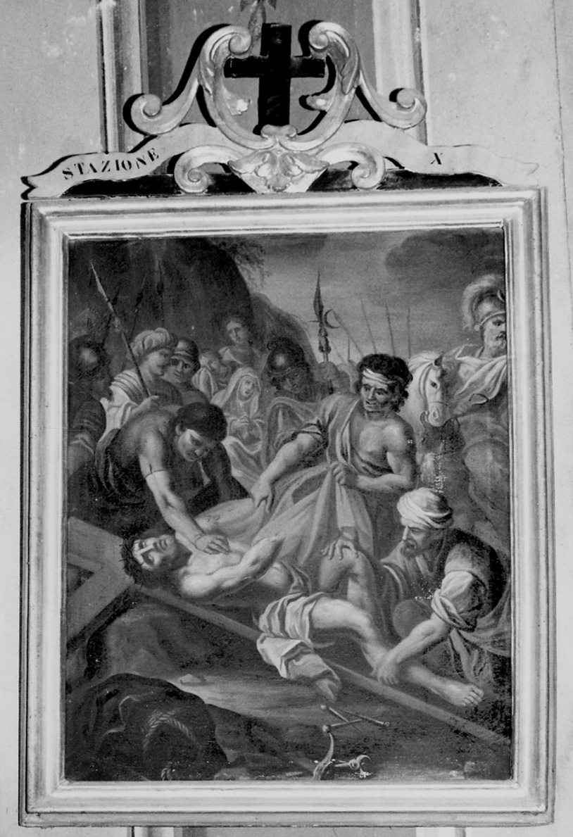stazione X: Gesù spogliato e abbeverato di fiele (dipinto) - ambito piemontese (metà sec. XVIII)