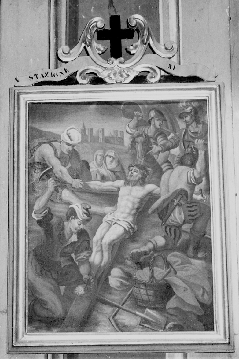 stazione XI: Gesù inchiodato alla croce (dipinto) - ambito piemontese (metà sec. XVIII)