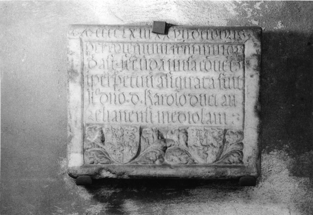 lapide commemorativa, opera isolata di Guglielmo da Valenza (terzo quarto sec. XV)