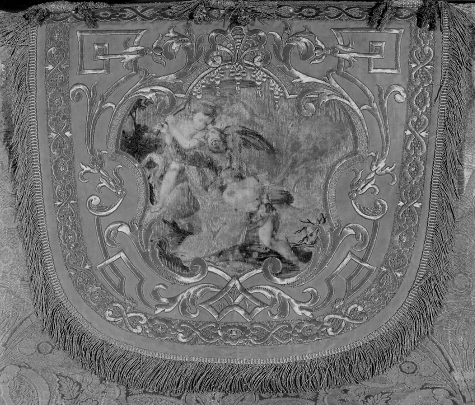 sacrificio di Isacco (cappuccio di piviale, elemento d'insieme) - manifattura lombardo-piemontese, manifattura francese (primo quarto, primo quarto sec. XVIII, sec. XIX)