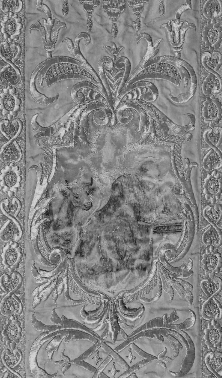 San Luca Evangelista (decorazione a ricamo) - manifattura lombardo-piemontese, manifattura francese (primo quarto, primo quarto sec. XVIII, sec. XIX)