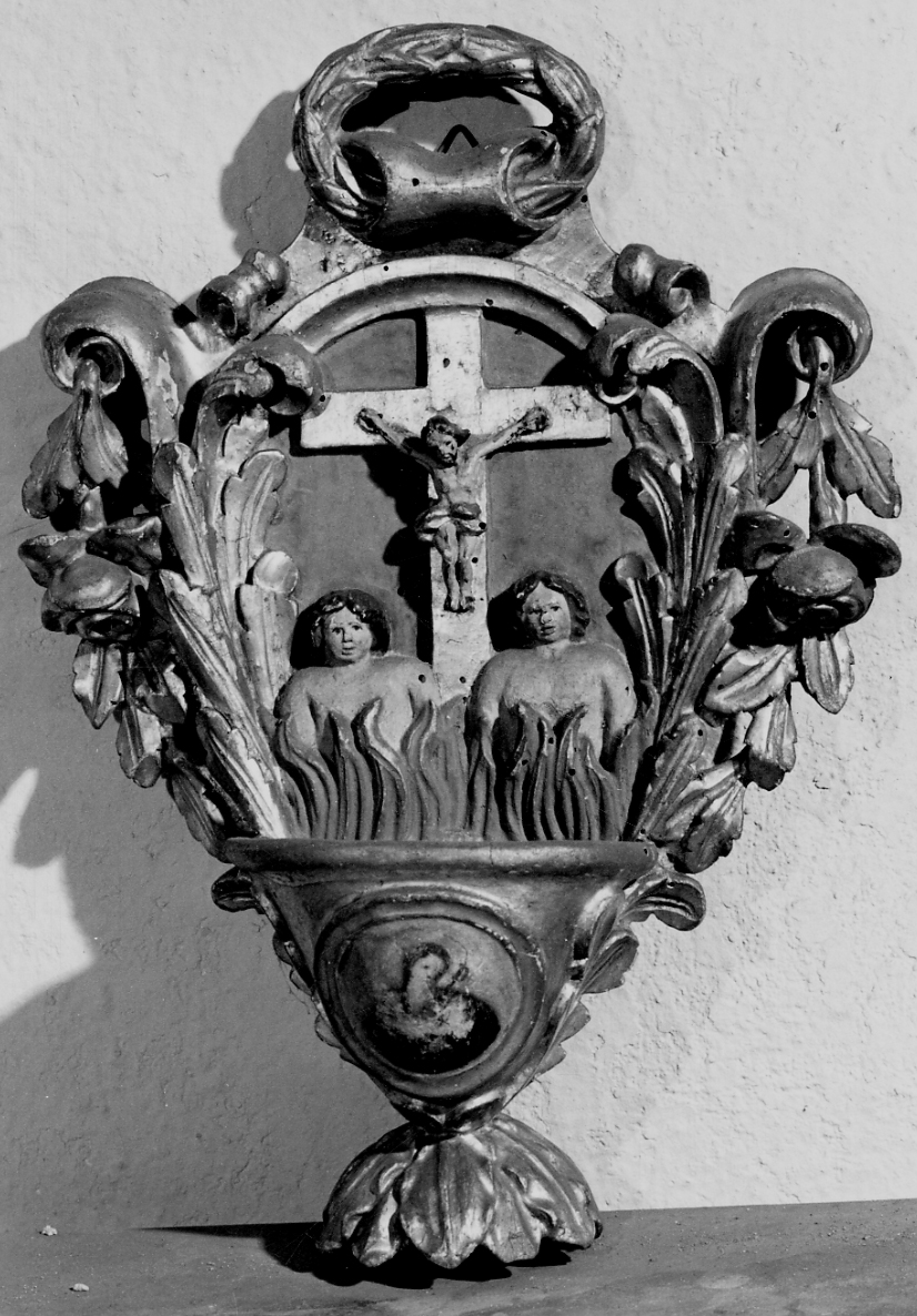 Cristo crocifisso e anime del purgatorio (acquasantiera pensile, opera isolata) - bottega novarese (seconda metà sec. XVIII)