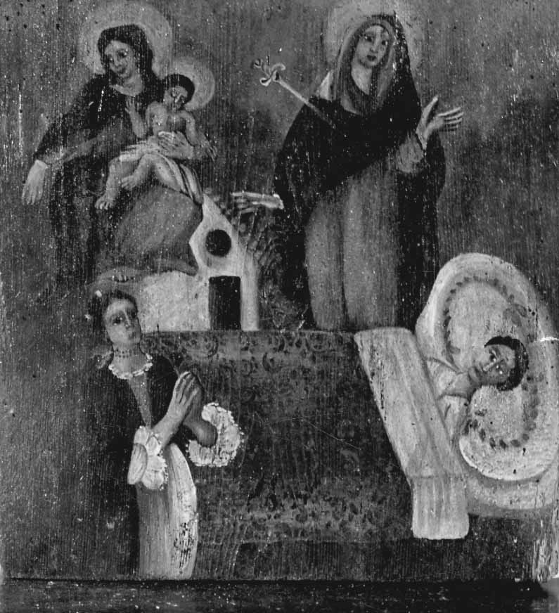 Intervento della Madonna di Loreto e della Madonna Addolorata per guarigione (ex voto, opera isolata) - ambito novarese (prima metà sec. XVIII)