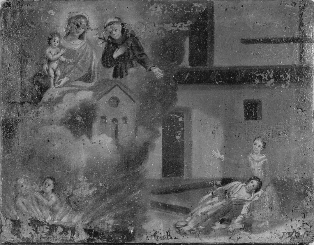 Intervento della Madonna di Loreto, di Sant'Antonio da Padova e delle anime purganti (ex voto, opera isolata) - ambito novarese (primo quarto sec. XVIII)