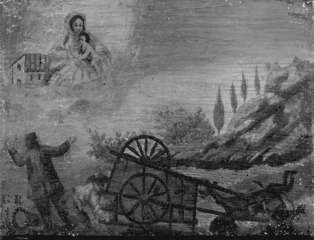 Intervento della Madonna di Loreto per sventare un incidente (ex voto, opera isolata) - ambito novarese (seconda metà sec. XIX)