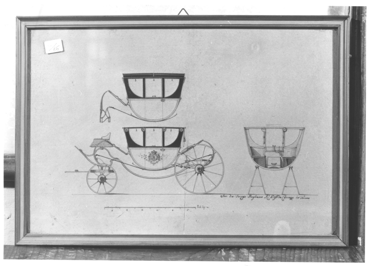 Progetto di carrozza (disegno, opera isolata) di Pregliasco Giacomo (fine/inizio secc. XVIII/ XIX)