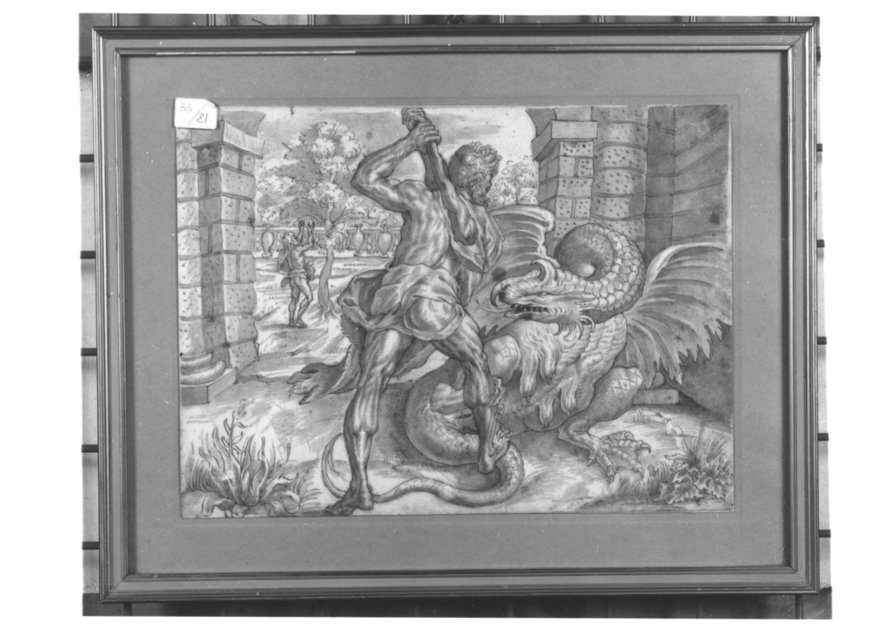 Ercole nel giardino delle esperidi (disegno, opera isolata) - ambito piemontese (?) (prima metà sec. XVII)