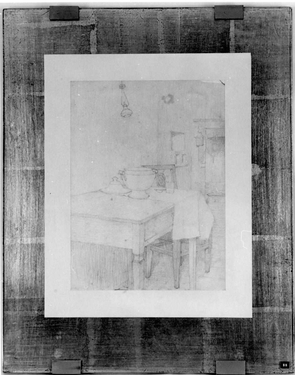 Interno di cucina. Tavolo con zuppiera, interno di cucina (disegno, opera isolata) di Boccardo Federico (inizio sec. XX)