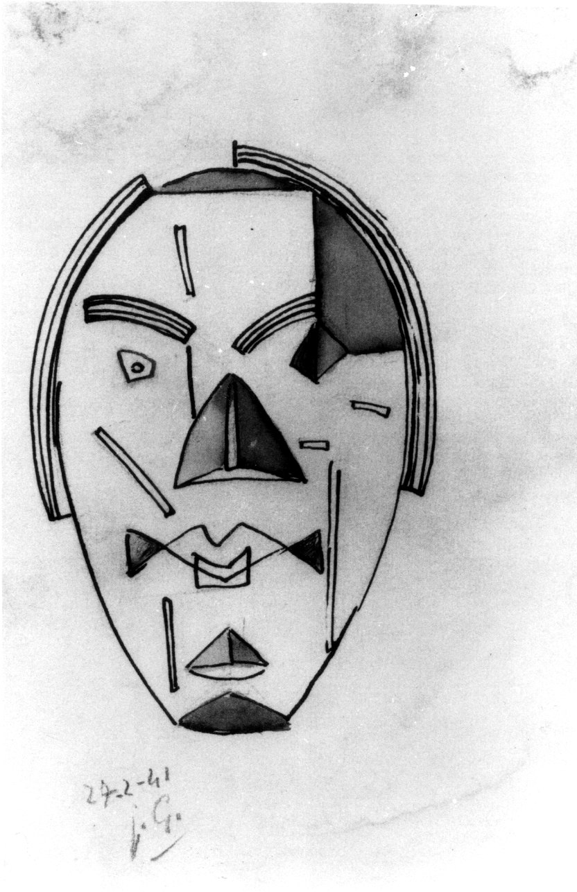 Maschera giapponese, volto maschile (disegno, opera isolata) di Gonzales Julio (sec. XX)