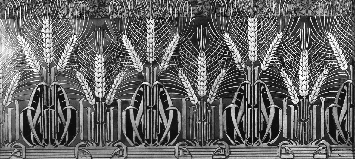 Motivi decorativi con spighe di grano e fiordalisi (disegno, opera isolata) di Casanova Giulio (inizio sec. XX)