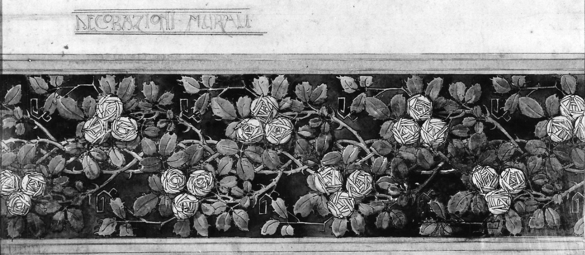 Decorazioni murali, motivi decorativi vegetali a rami di rose (disegno, opera isolata) di Casanova Giulio (primo quarto sec. XX)