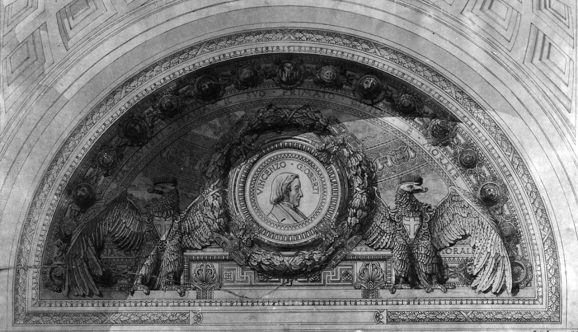 progetto di lunetta con ritratto di Vincenzo Gioberti per il Vittoriano a Roma (disegno, opera isolata) di Casanova Giulio (primo quarto sec. XX)