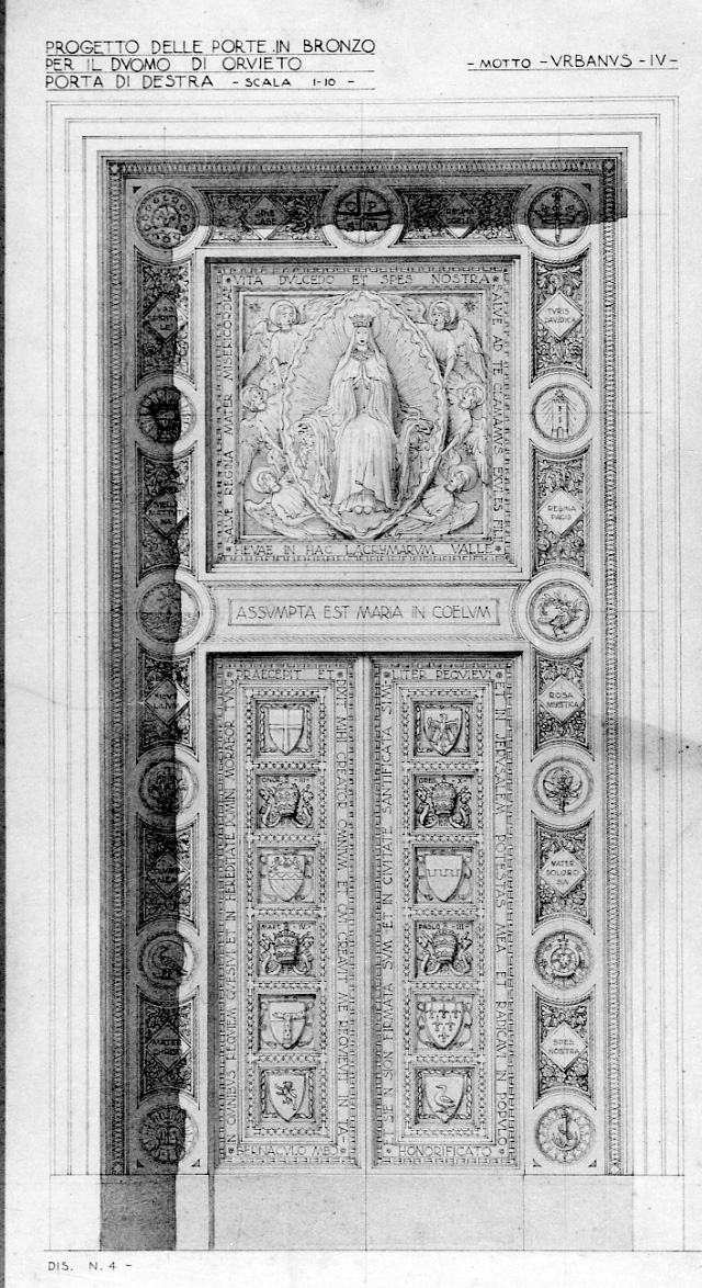 Progetto delle porte in bronzo per il duomo di Orvieto porta di destra, progetto della porta bronzea di destra del duomo di Orvieto (disegno, opera isolata) di Casanova Giulio (primo quarto sec. XX)