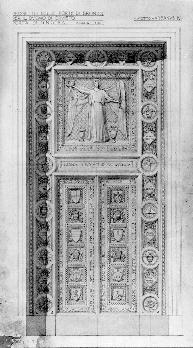 Progetto delle porte in bronzo per il duomo di Orvieto porta di sinistra, progetto della porta bronzea di sinistra del duomo di Orvieto (disegno, opera isolata) di Casanova Giulio (primo quarto sec. XX)